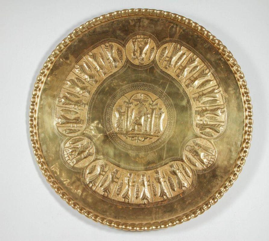 Large Brass Middle Eastern Persian Style Hanging Tray For Sale