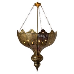 Oversized Moroccan Pierced Brass Filigree Chandelier, Moorish Style