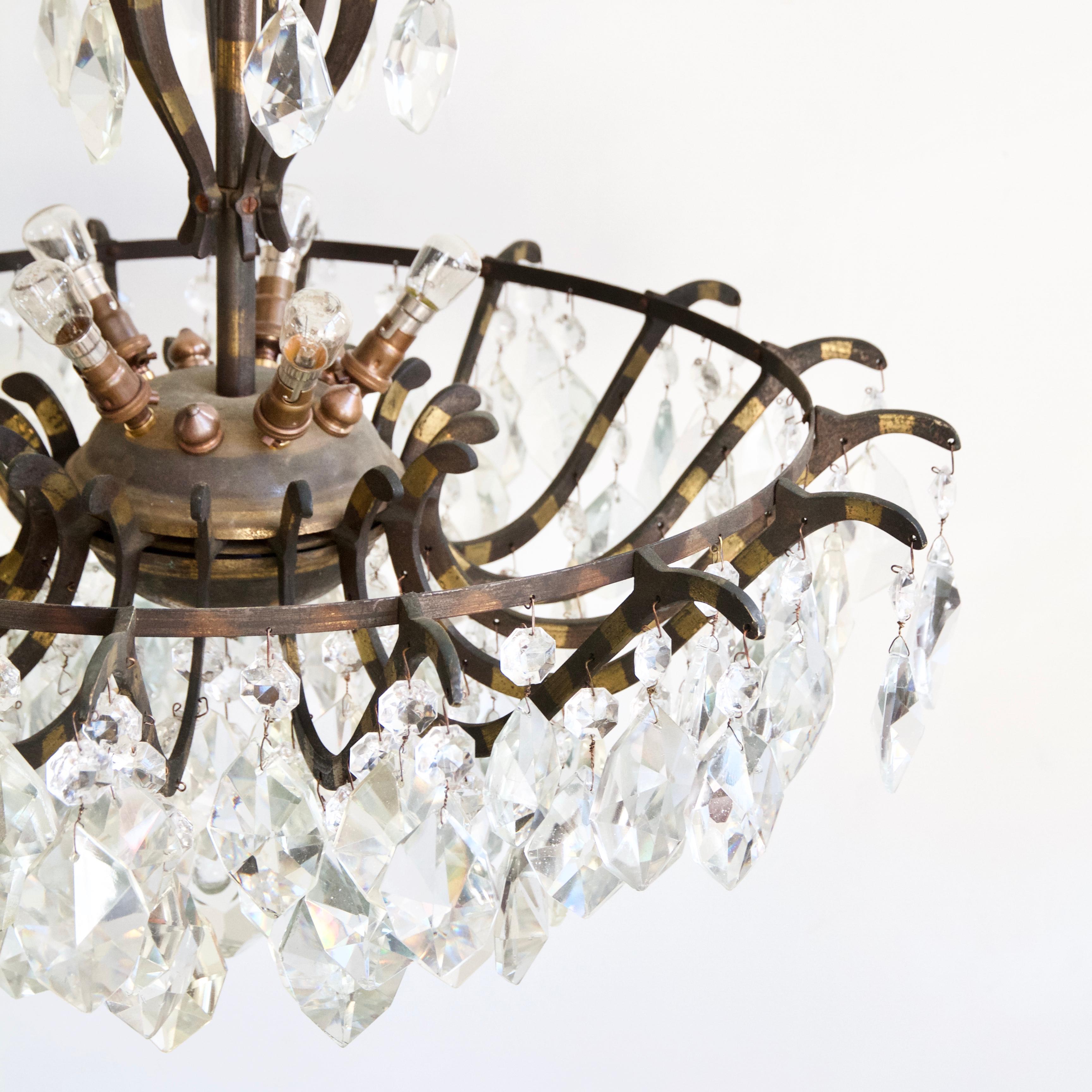 Large Brass Multi-Arm Chandelier In Distressed Condition For Sale In Stockport, GB