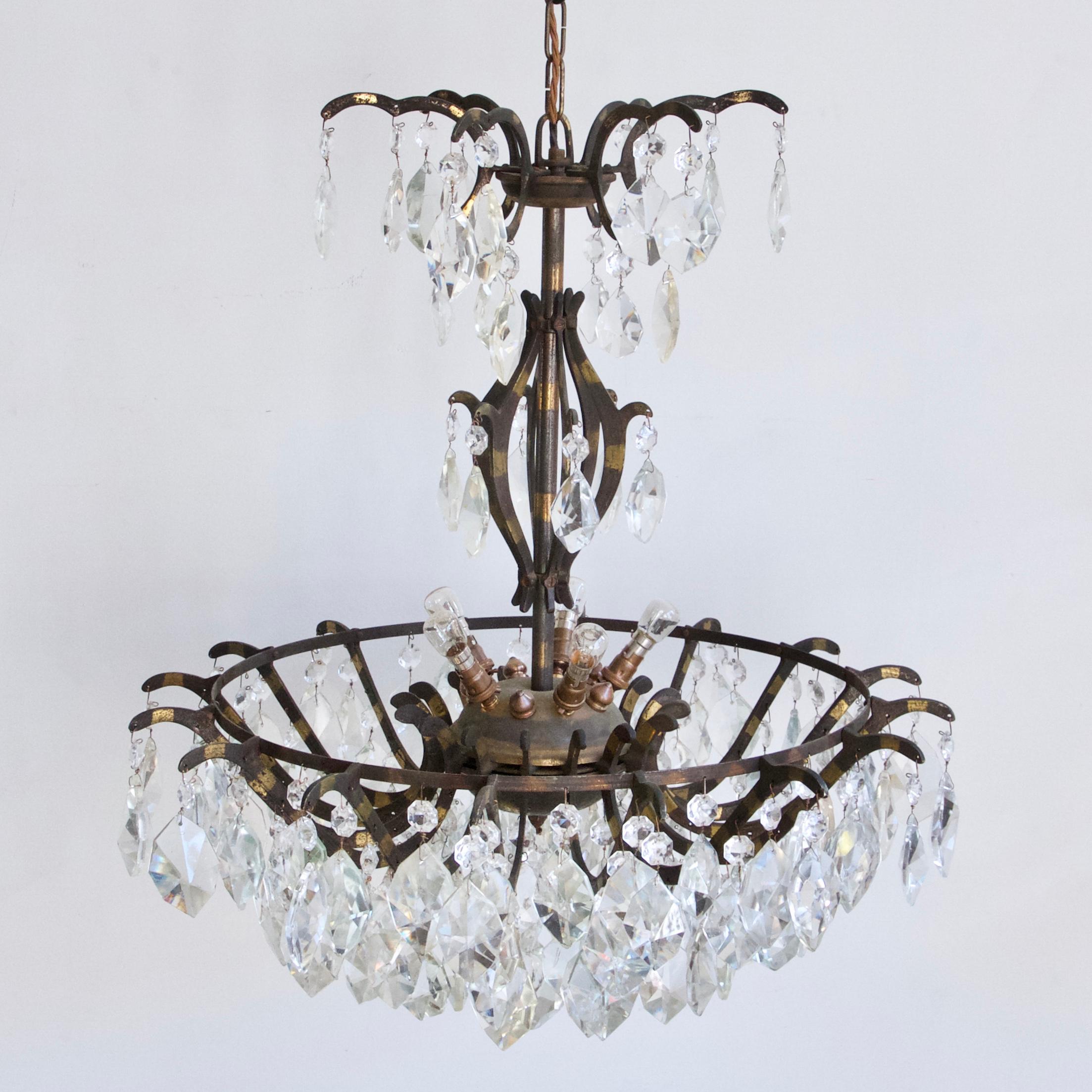 Mid-20th Century Large Brass Multi-Arm Chandelier For Sale