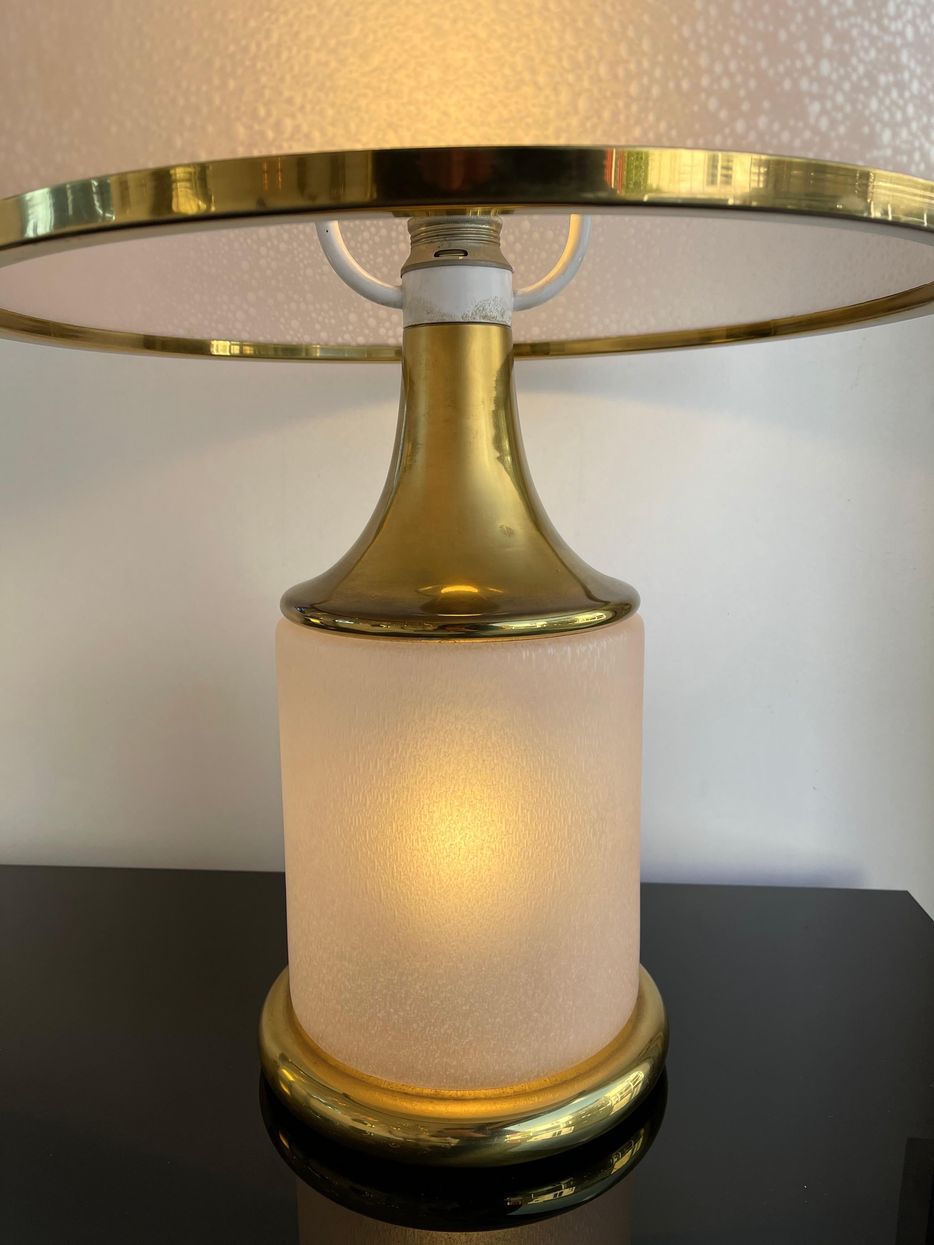Large Brass Mushroom Murano Glass Lamp, Italy, 1970s 4