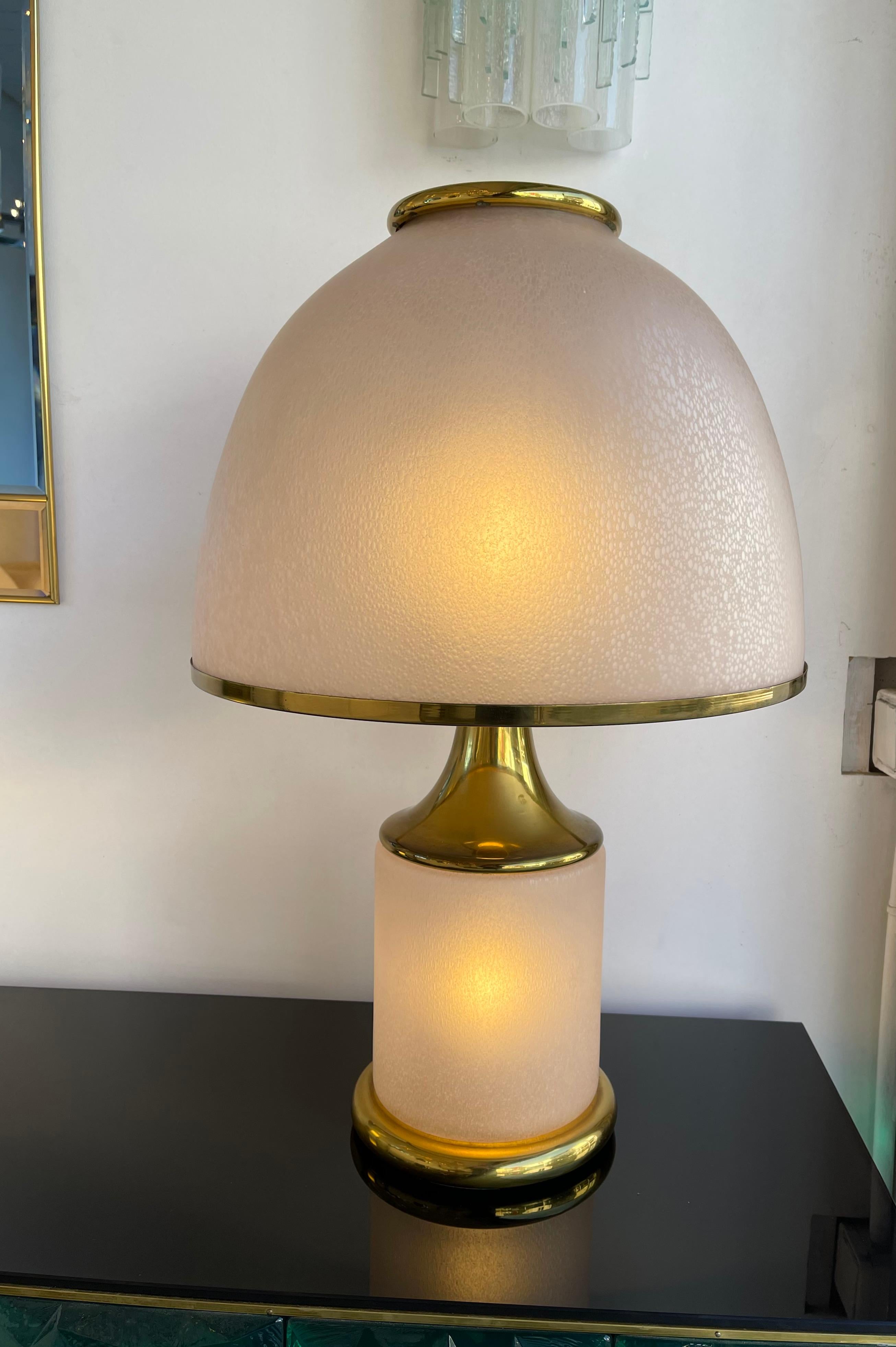 Large Brass Mushroom Murano Glass Lamp, Italy, 1970s 5