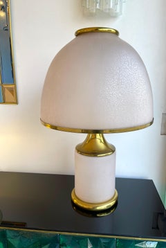 Large Brass Mushroom Murano Glass Lamp, Italy, 1970s