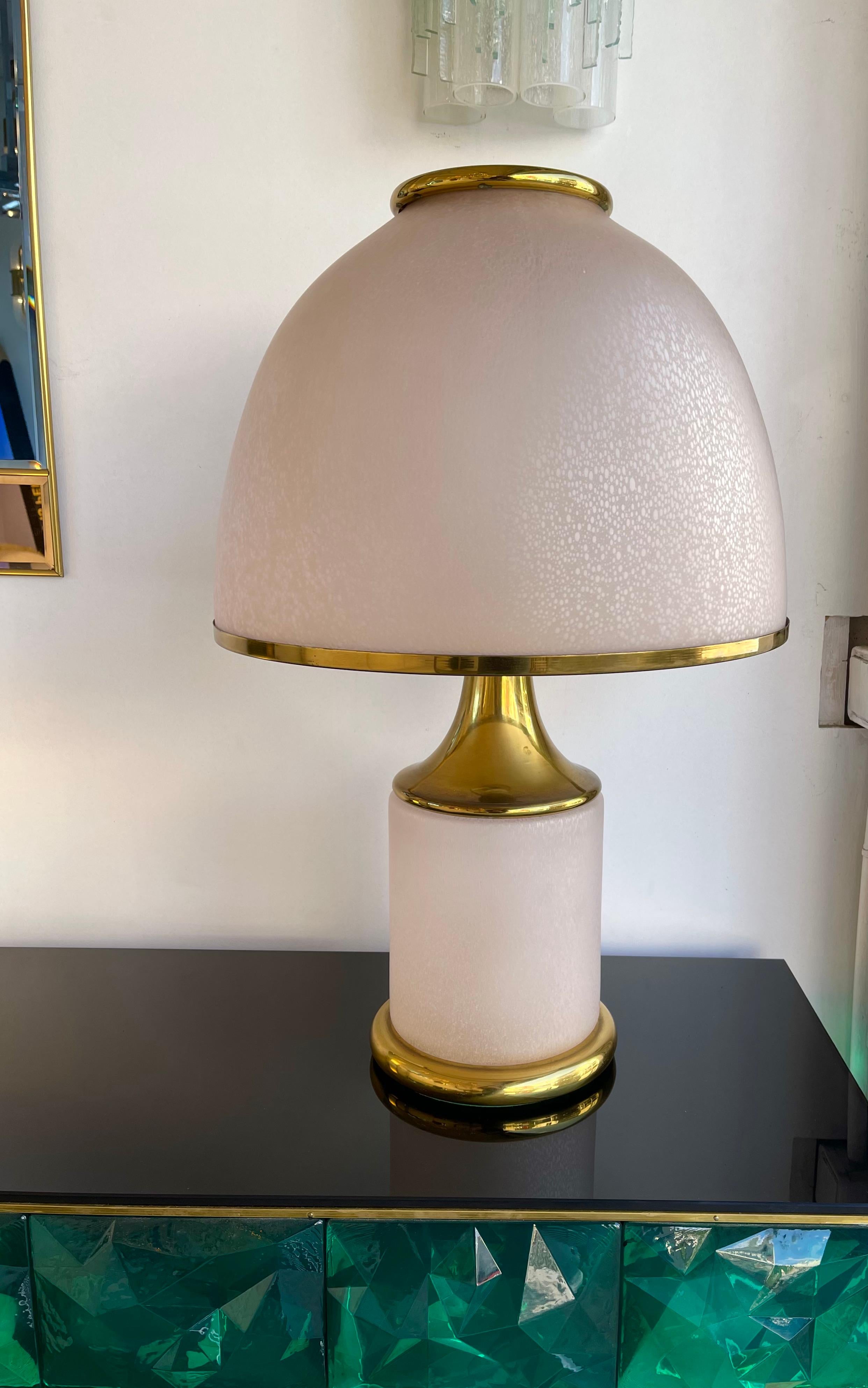 Large Brass Mushroom Murano Glass Lamp, Italy, 1970s 2