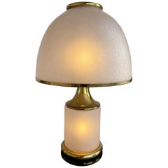 Large Brass Mushroom Murano Glass Lamp, Italy, 1970s