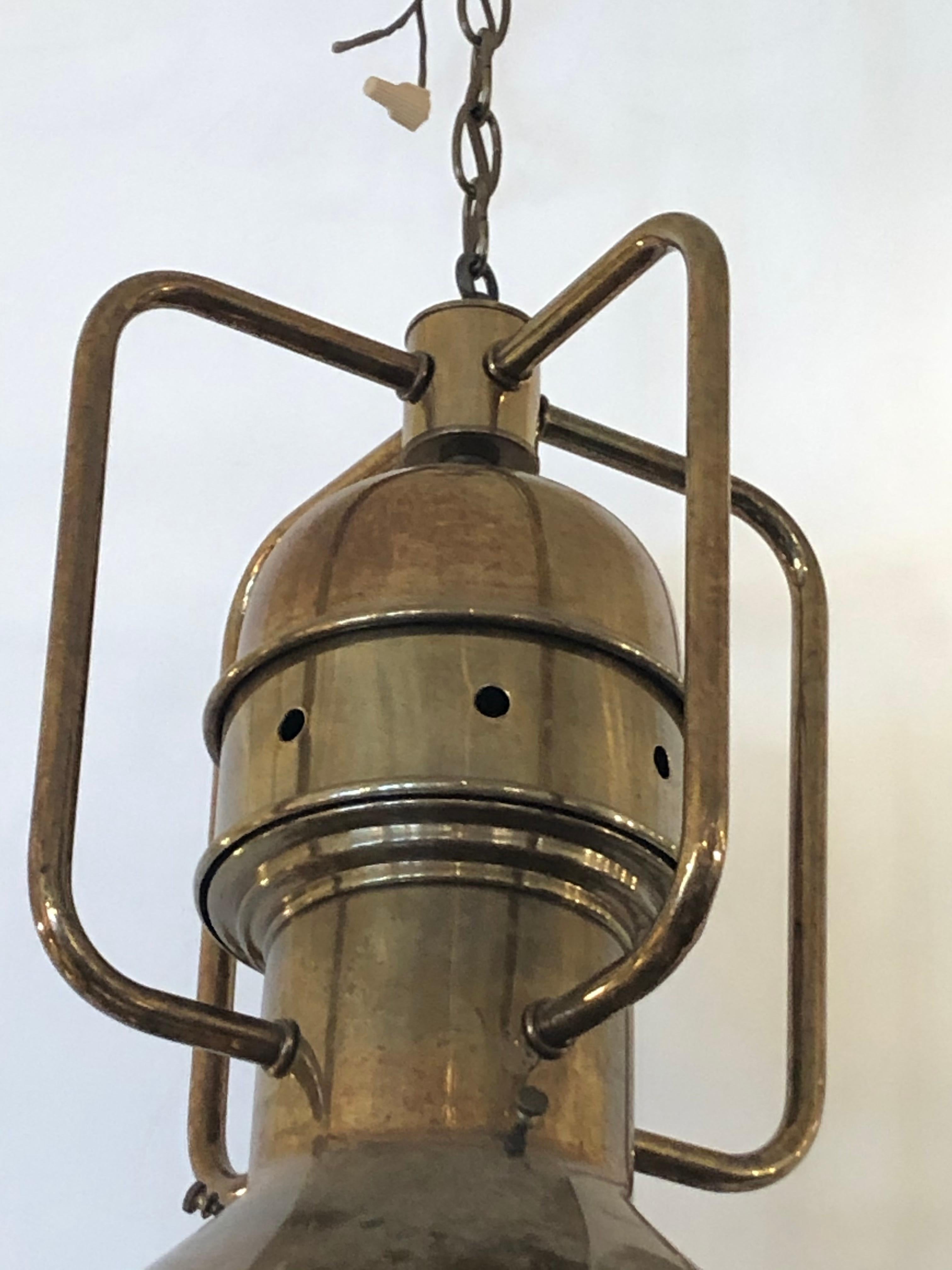 American Large Brass Nautical Industrial Light Fixture Chandelier