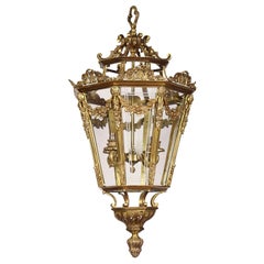 Large Brass Octagonal Cut-Glass Four-Light Lantern