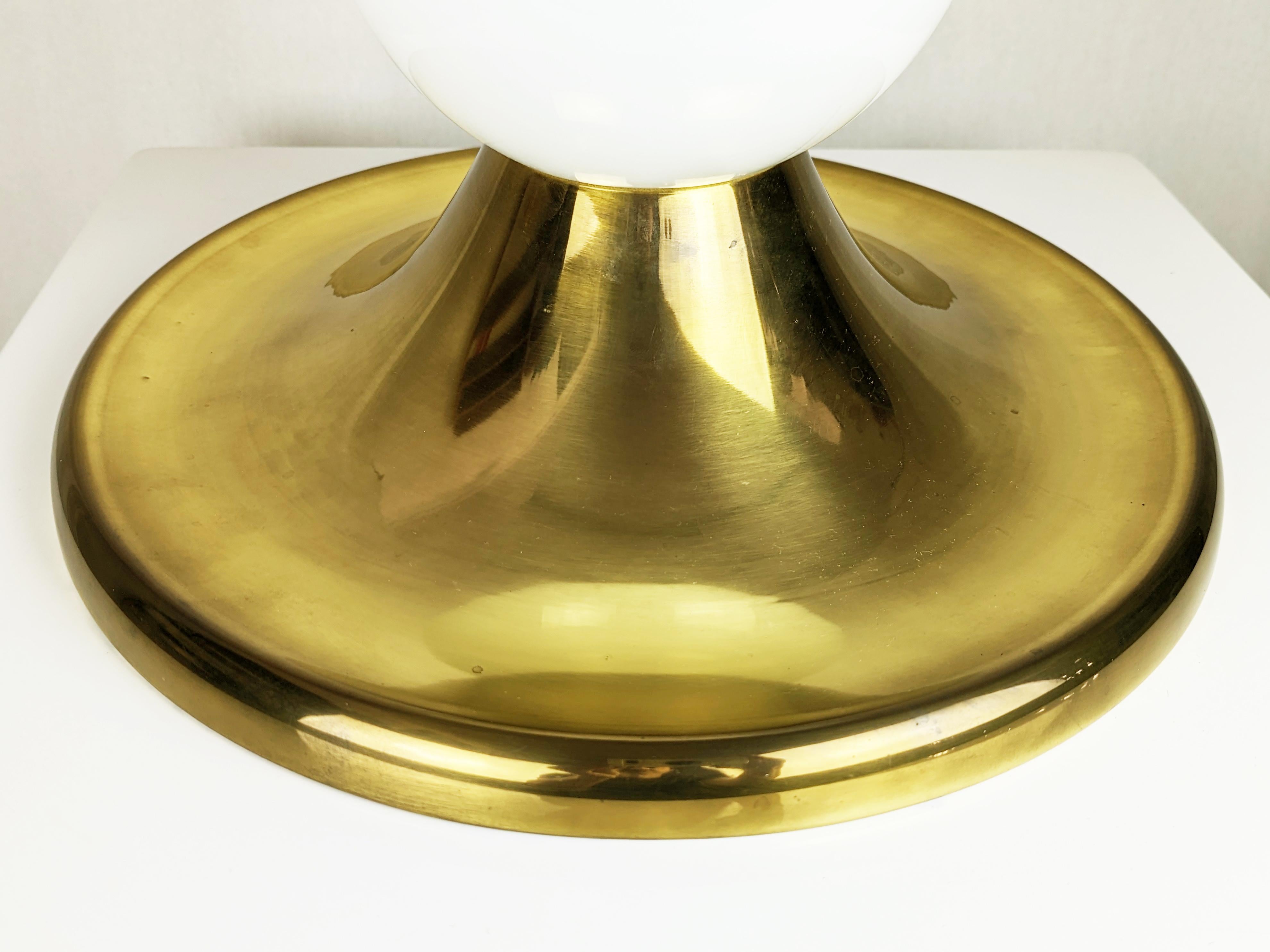 Space Age Large Brass & Opaline Glass Light ball wall/ceiling lamp by Castiglioni for Flos For Sale