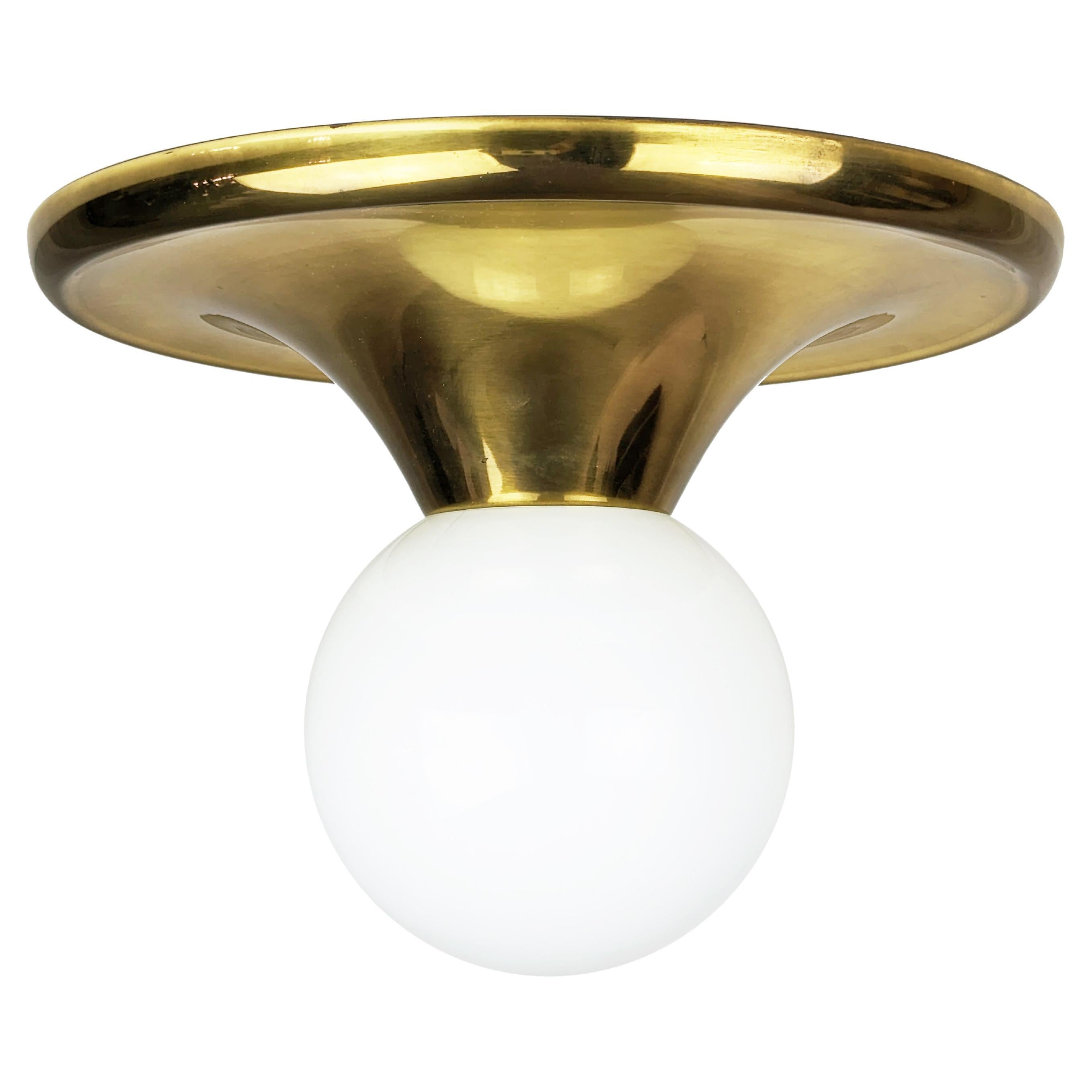 Large Brass & Opaline Glass Light ball wall/ceiling lamp by Castiglioni for Flos For Sale