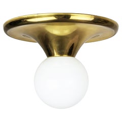 Large Brass & Opaline Glass Light ball wall/ceiling lamp by Castiglioni for Flos