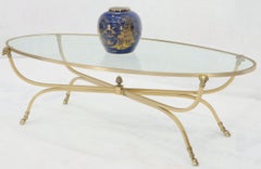 Large Brass Oval Coffee Center Table X-Base Stretchers Rams Head Finials Hoof