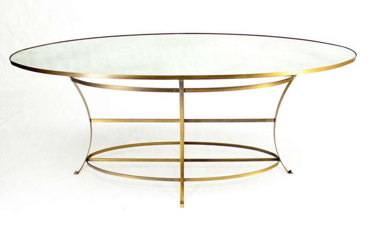 Mid-Century Modern Large Brass Oval Mirrored Top 39