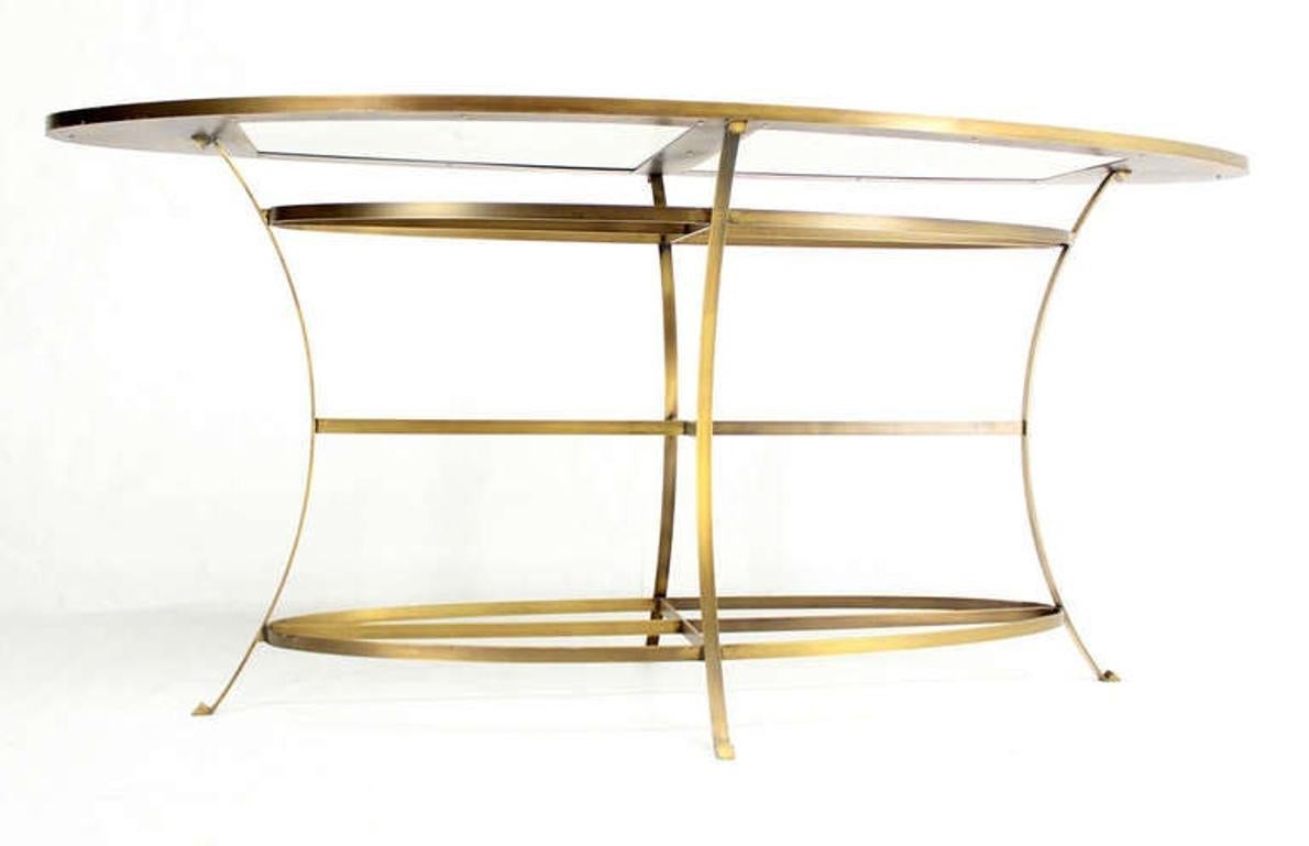 20ième siècle Grande table ovale en laiton avec miroir 39 