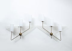Large Brass & Painted Perforated Steel Mategot Style Sconces, France 1960's