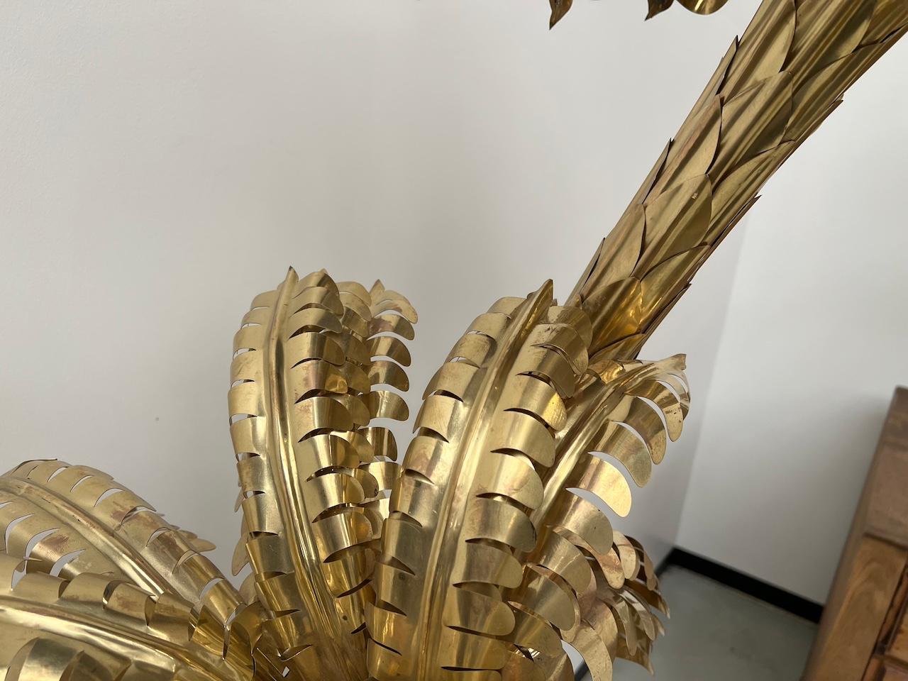Grand lampadaire de palmier en laiton à 3 troncs, DLG Maison Jansen en vente 11