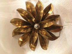 Large Brass Palm Tree Leaf Wall Lamp