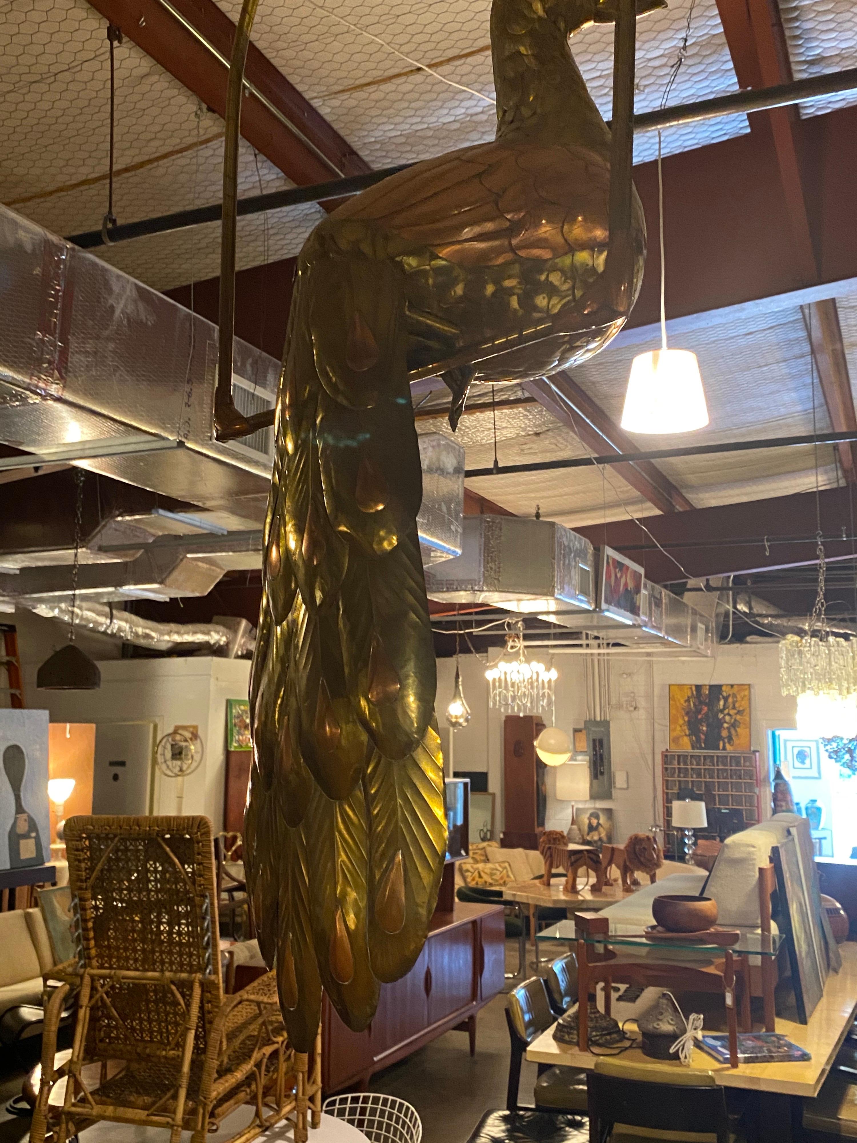 Mid-Century Modern Large Brass Peacock by Sergio Bustamante