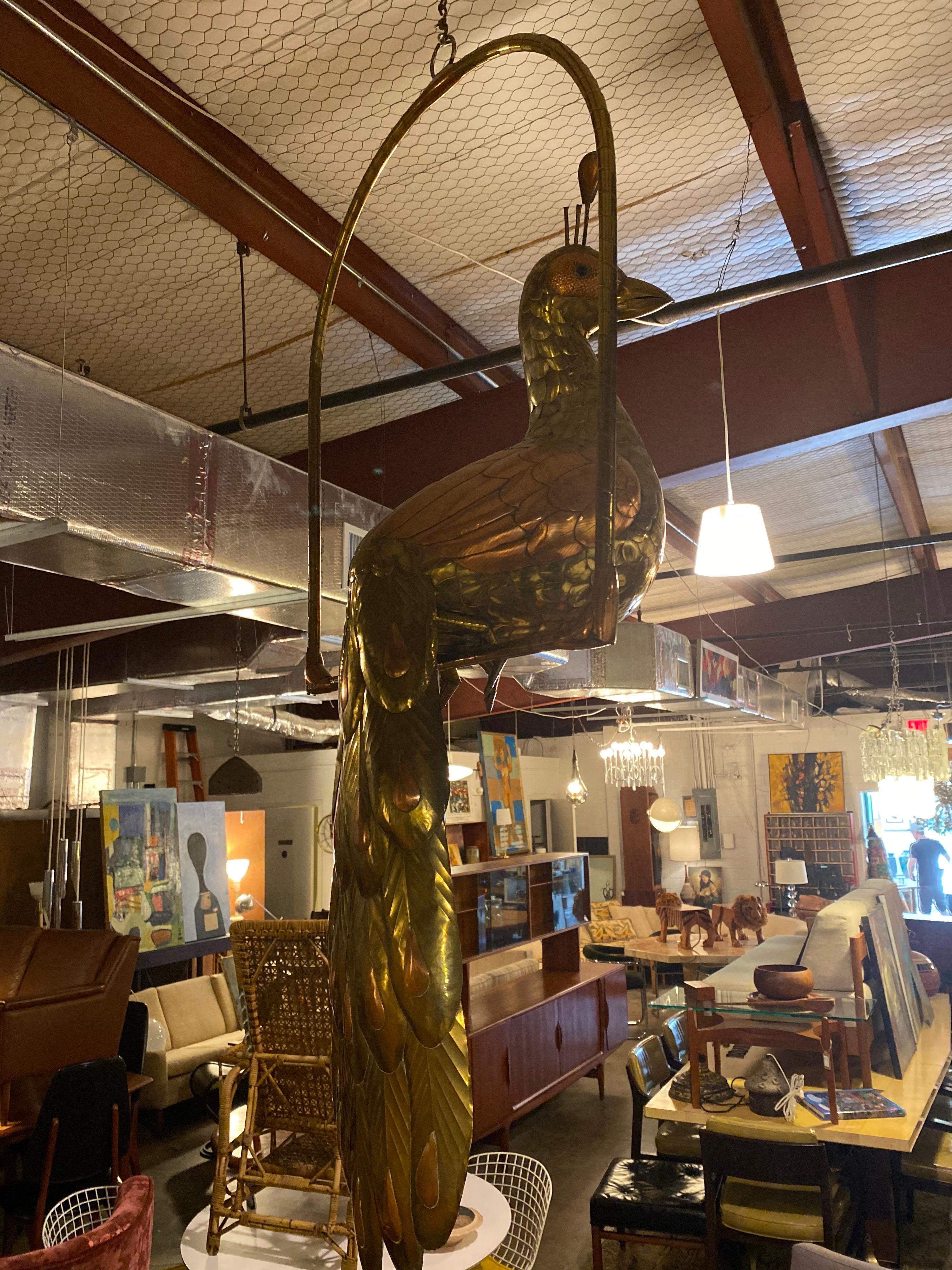 Large Brass Peacock by Sergio Bustamante In Good Condition In San Antonio, TX