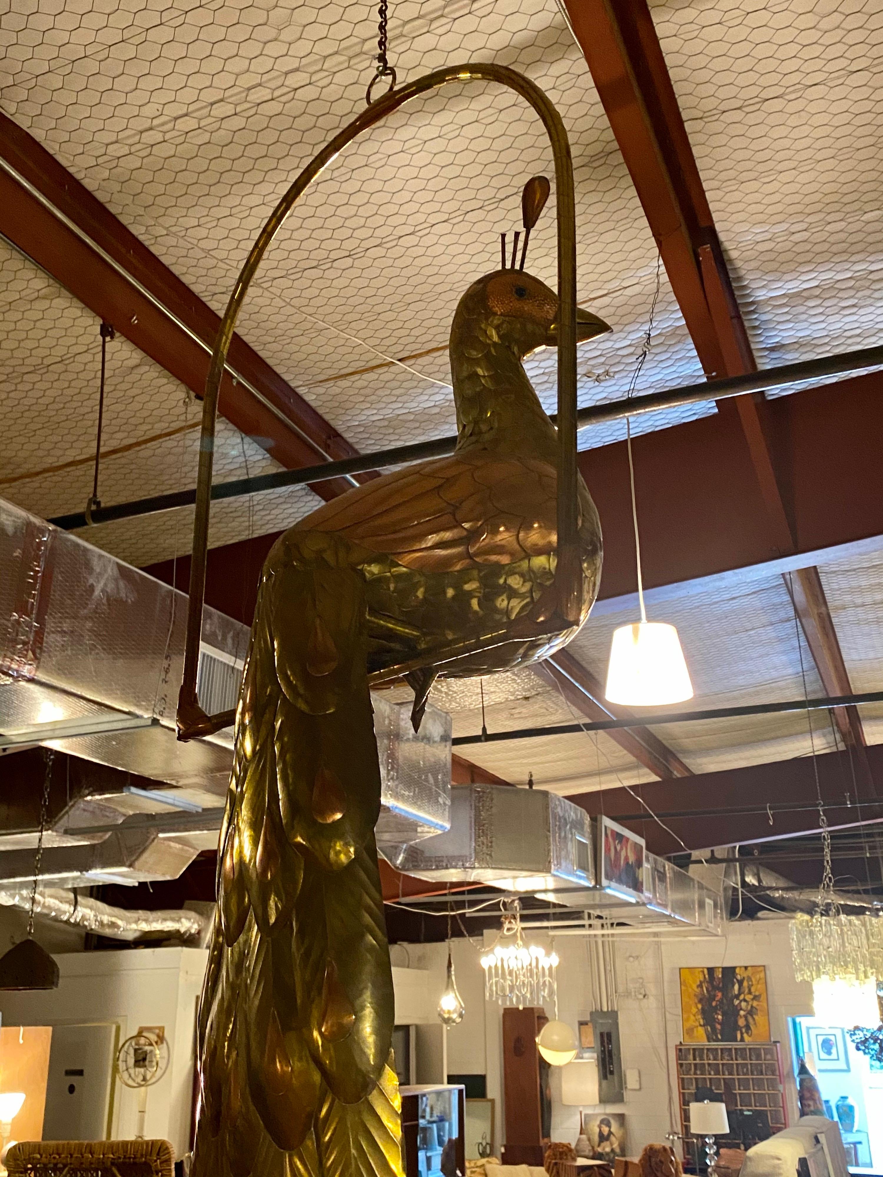 20th Century Large Brass Peacock by Sergio Bustamante