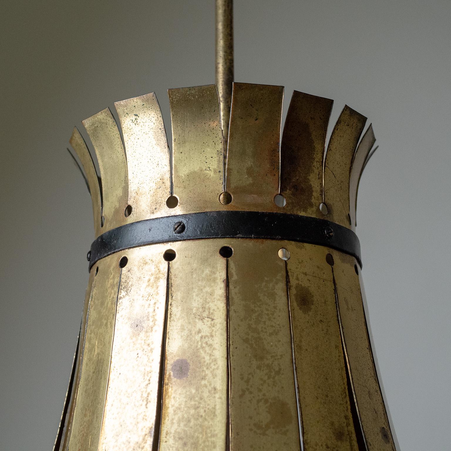 Lacquered Large Brass Pendant, circa 1950 For Sale