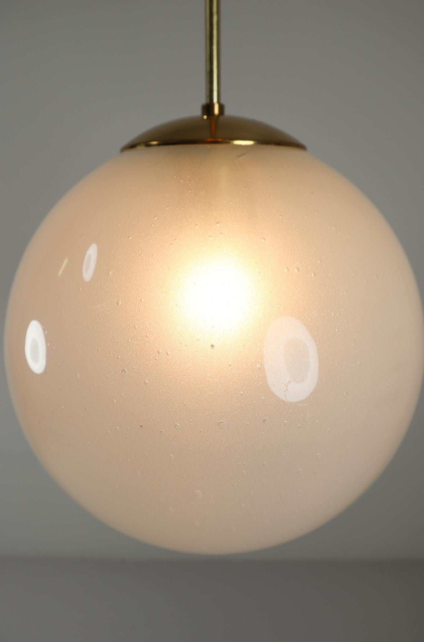 Large Brass Pendant with a Pearl-White Hand Blown Globe by Preciosa, 1970s In Good Condition For Sale In Almelo, NL