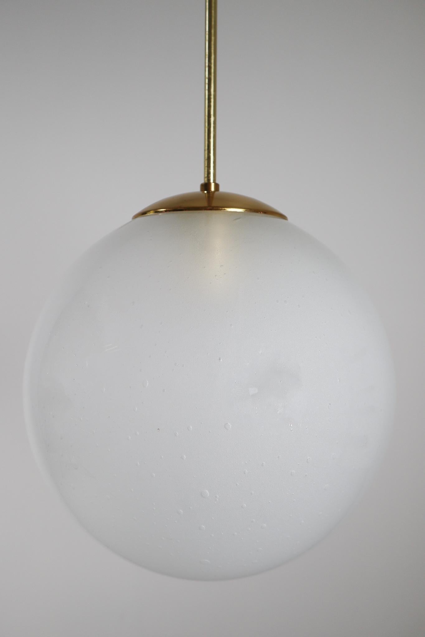 Large Brass Pendant with a Pearl-White Hand Blown Globe by Preciosa, 1970s For Sale 2