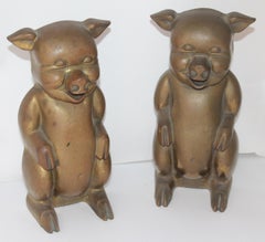 Large Brass Pigs Bookends / Pair