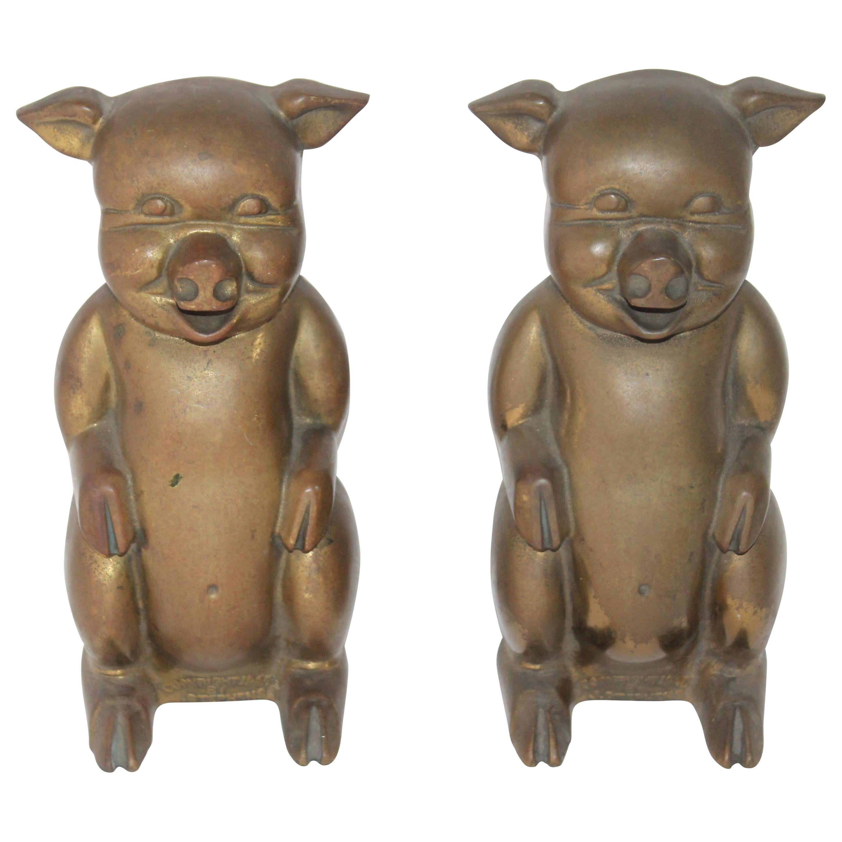 Large Brass Pigs Bookends / Pair