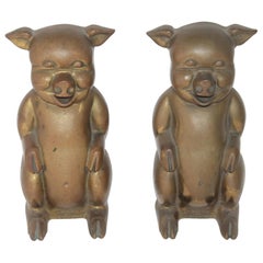 Large Brass Pigs Bookends / Pair