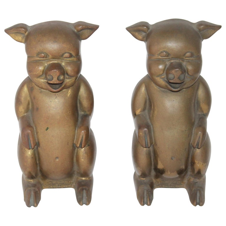 Large Brass Pigs Bookends / Pair For Sale at 1stDibs