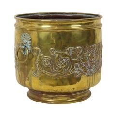 Large Brass Planter Jardinière Firewood Repoussé early 20th Century