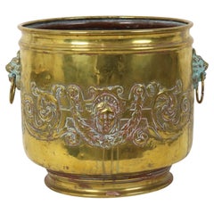 Large Brass Planter Jardinière Firewood Repoussé early 20th Century