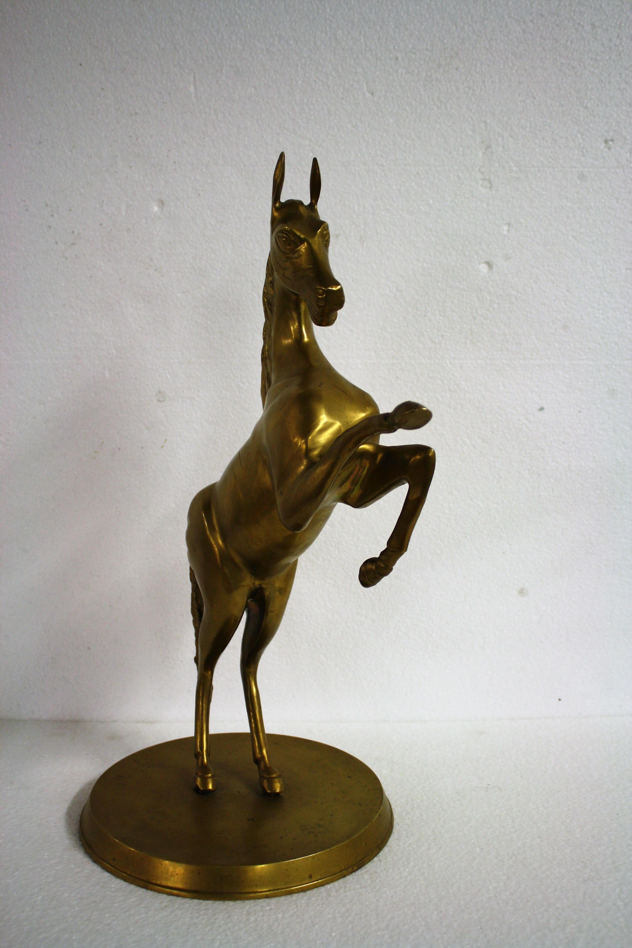 Hollywood Regency Large Brass Prancing Horse Statue, 1960s
