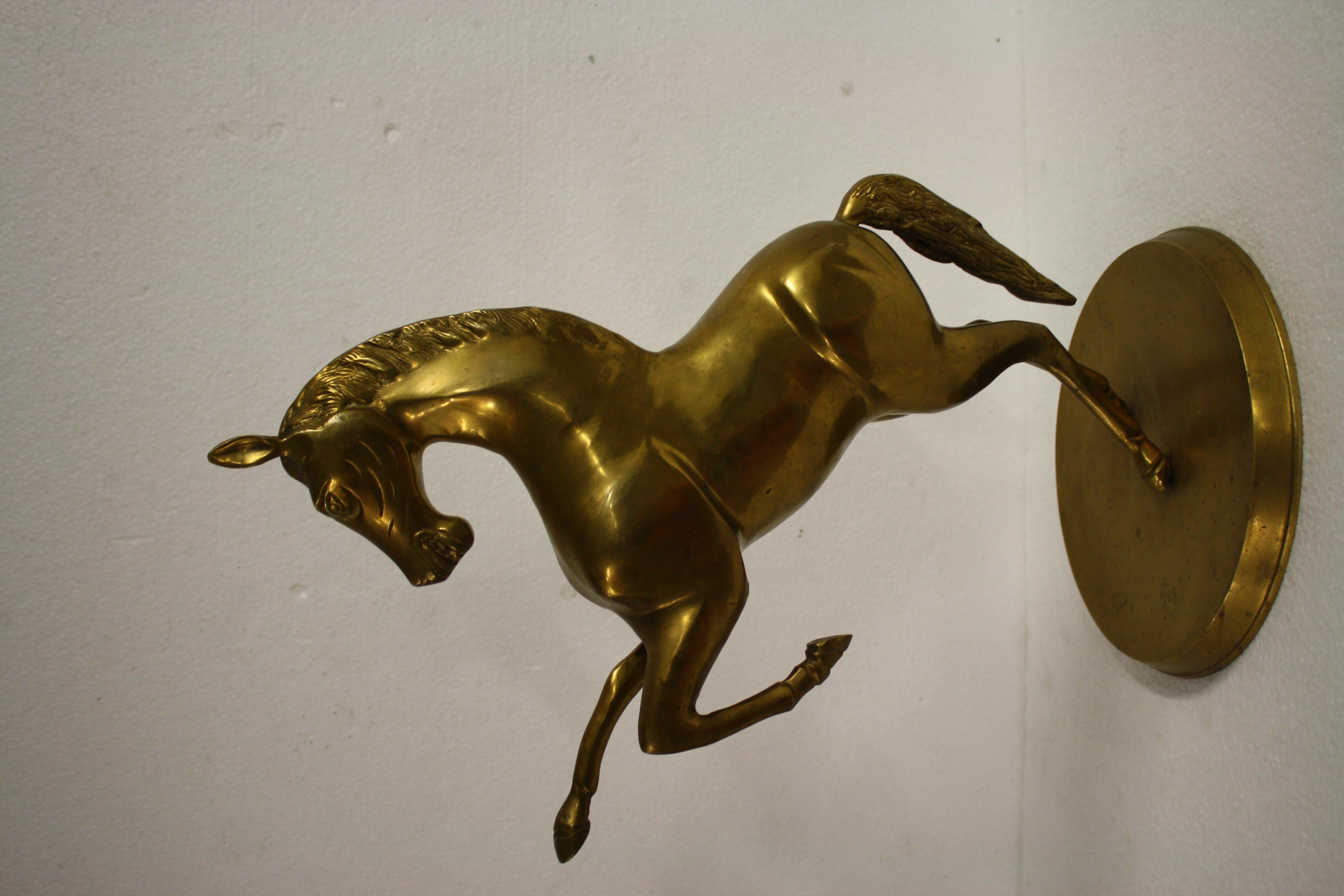 French Large Brass Prancing Horse Statue, 1960s