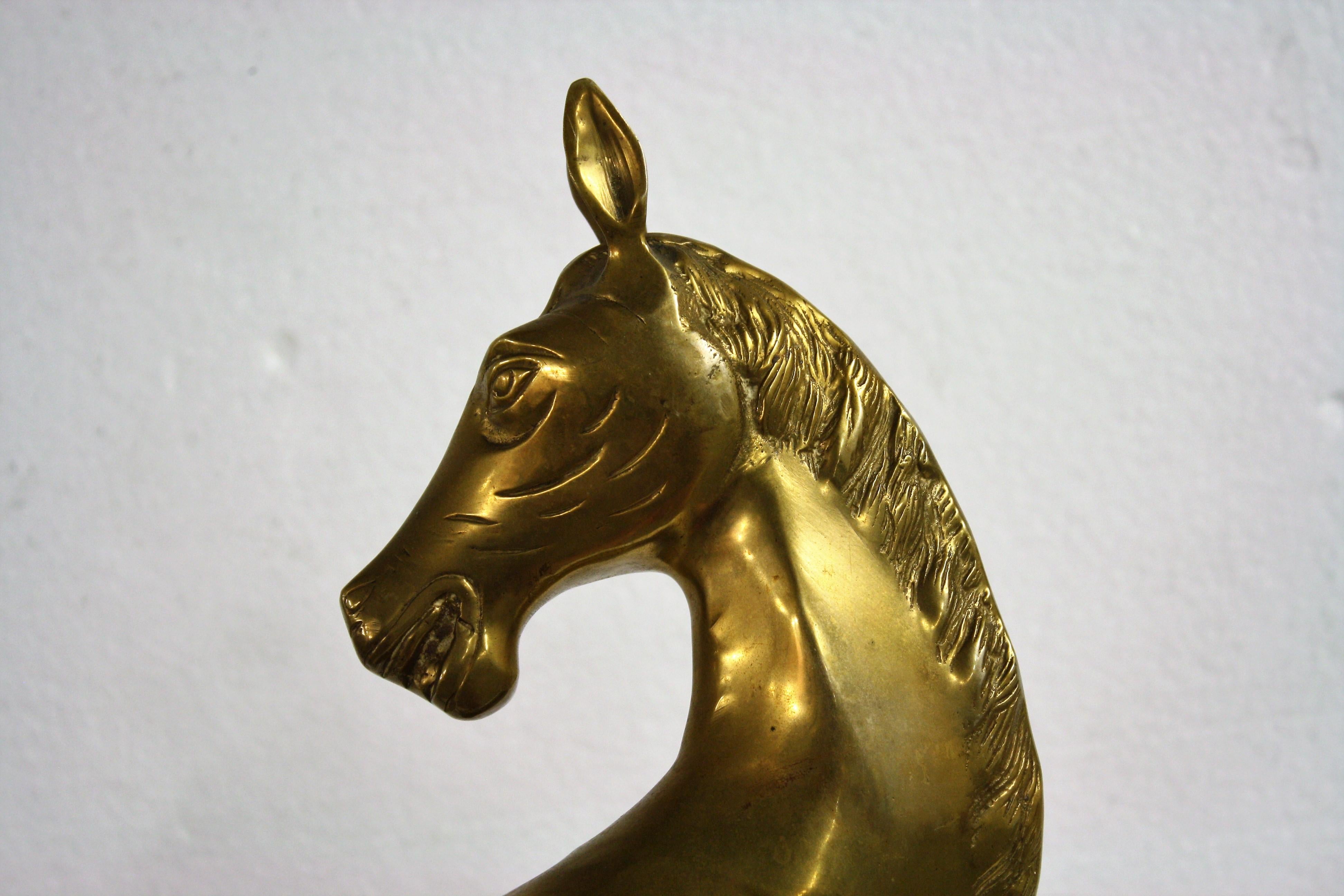 Mid-20th Century Large Brass Prancing Horse Statue, 1960s