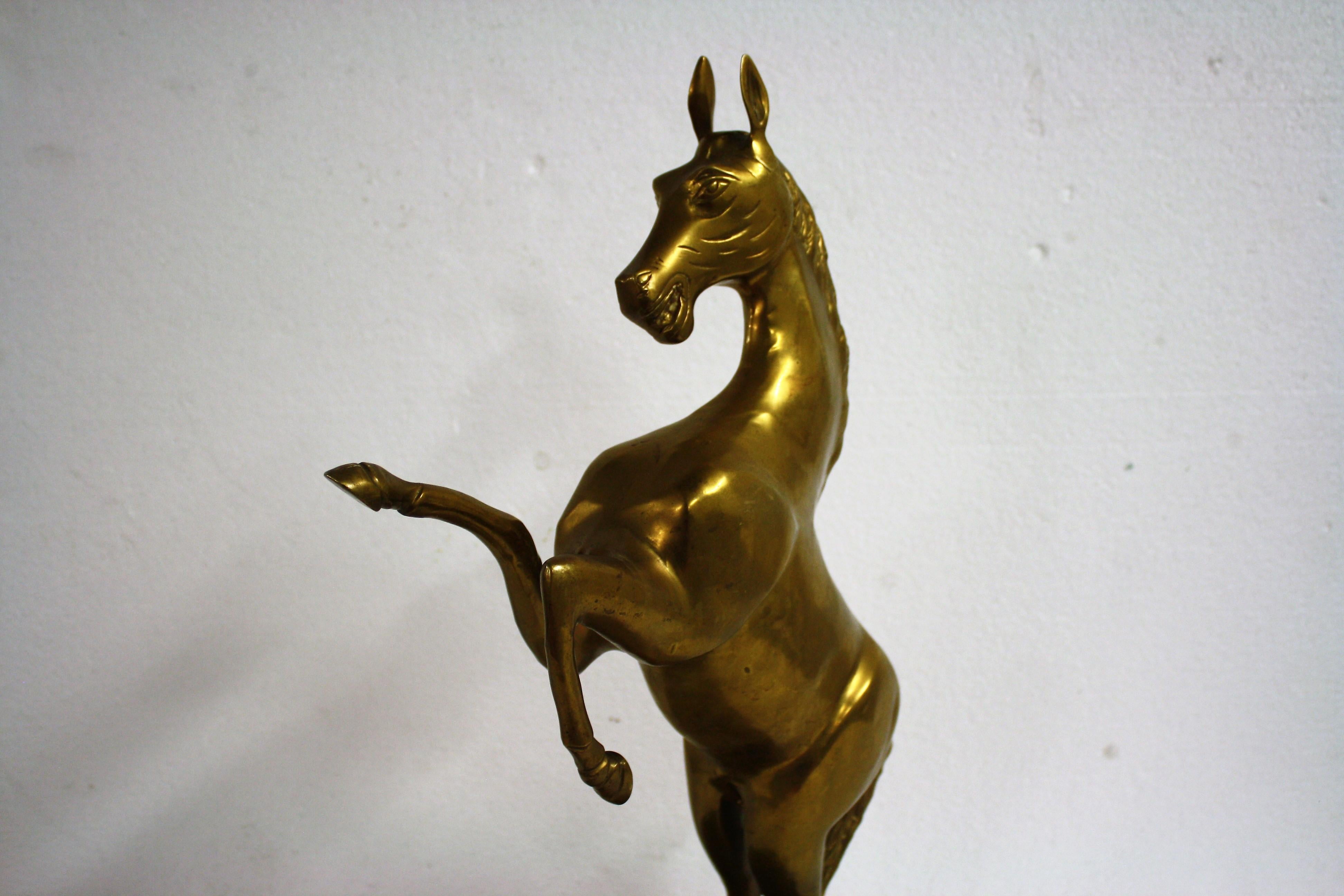 Large Brass Prancing Horse Statue, 1960s 2