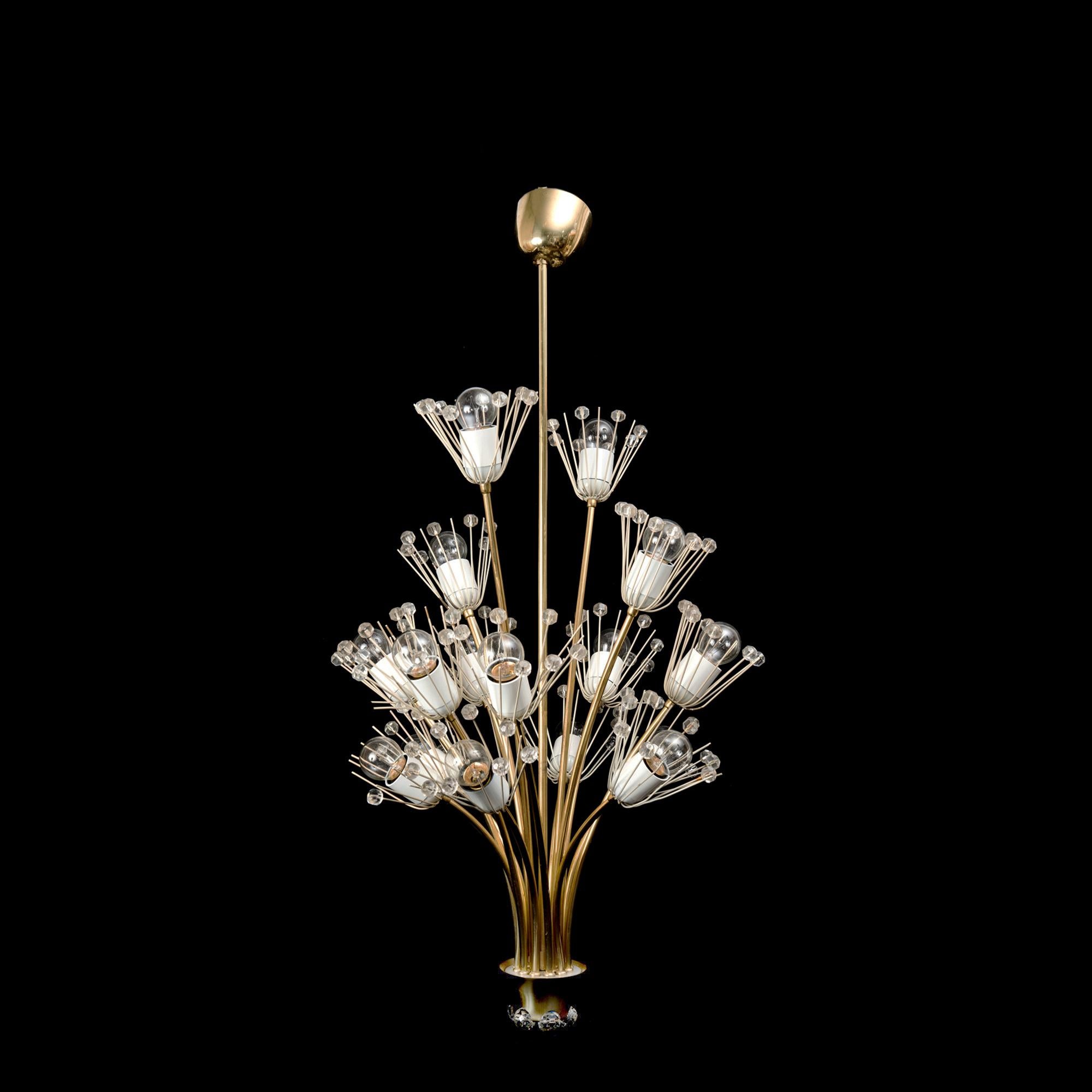 Large Brass Pyra Chandelier by Emil Stejnar for Rupert Nikoll In Fair Condition For Sale In Vienna, AT