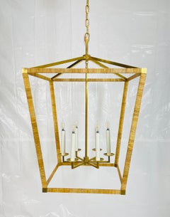 Large Brass & Rattan Chandelier by Chapman & Myers for Visual Comfort
