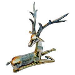 Large Brass Recumbent Deer Sculpture reindeer Heavy