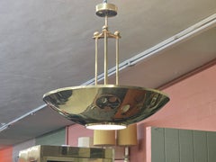 Large Brass Reflector Pendant, in the Style of Paavo Tynell, 1970s