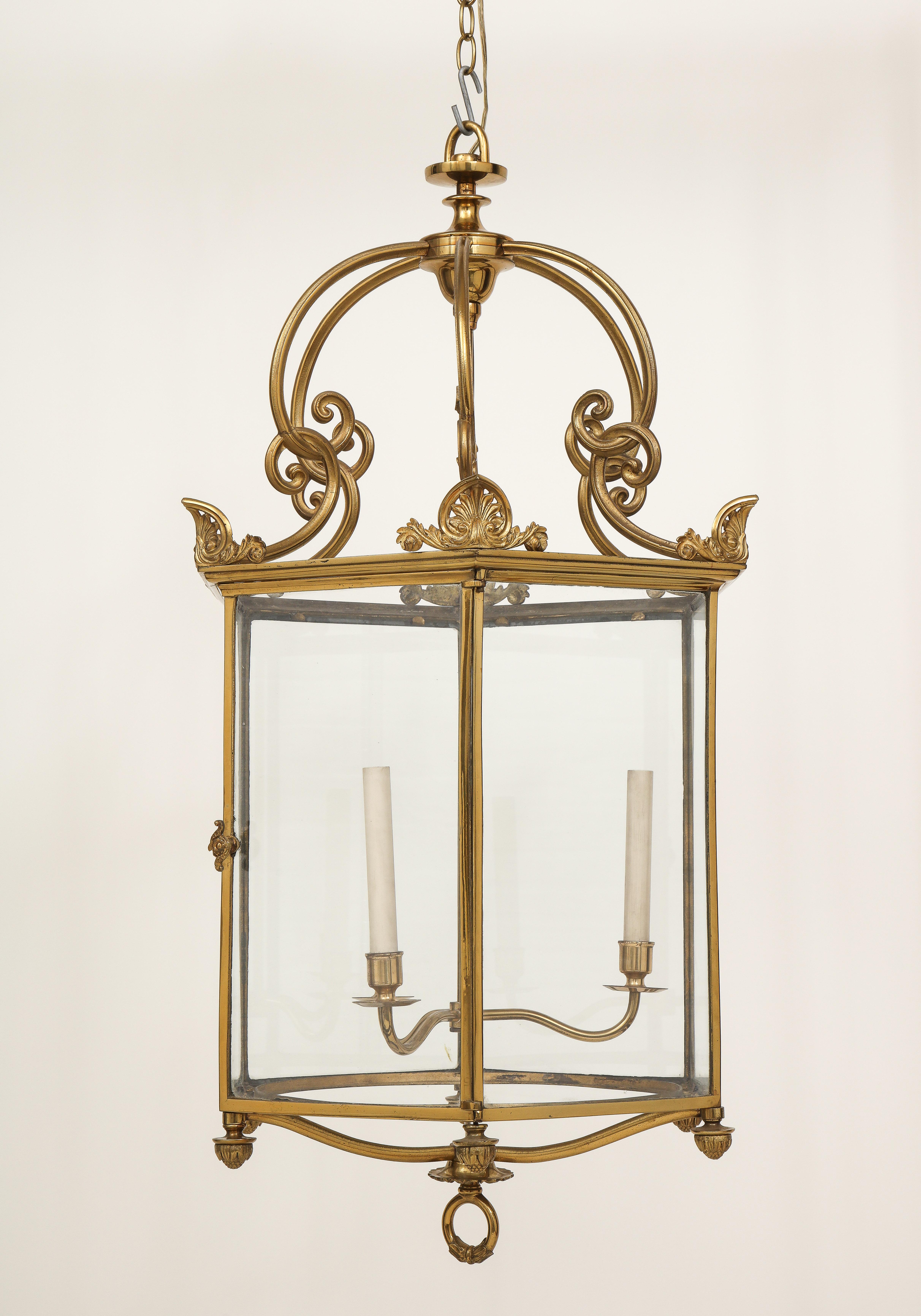 European Large Brass Regency Style Hall Lantern
