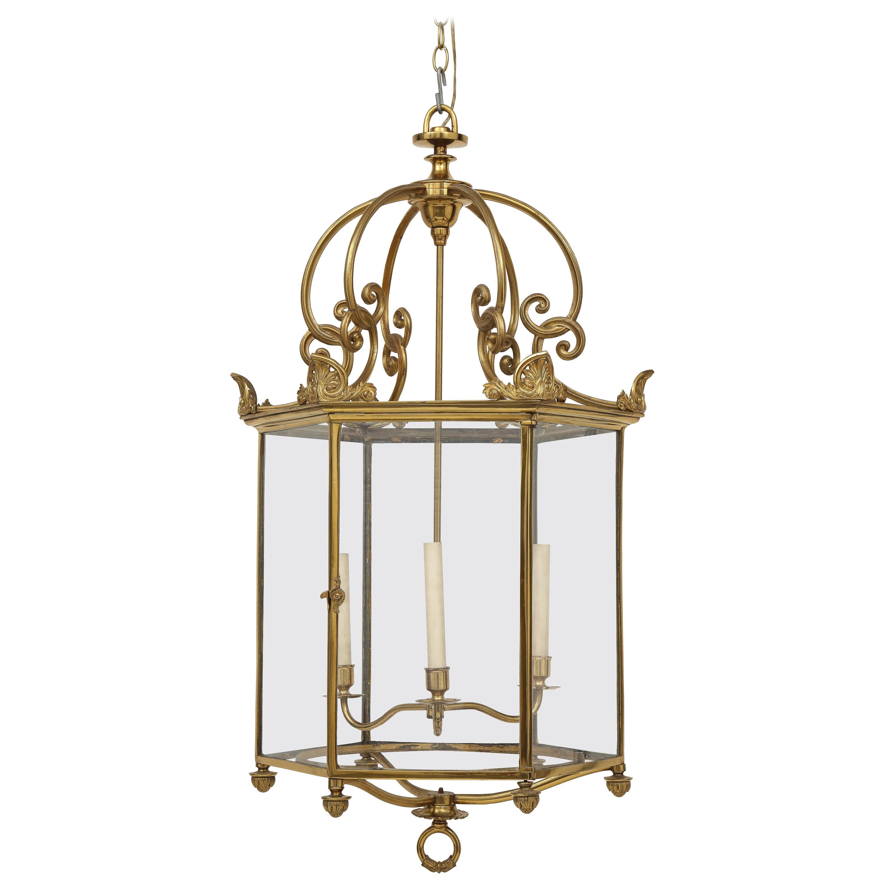 Large Brass Regency Style Hall Lantern