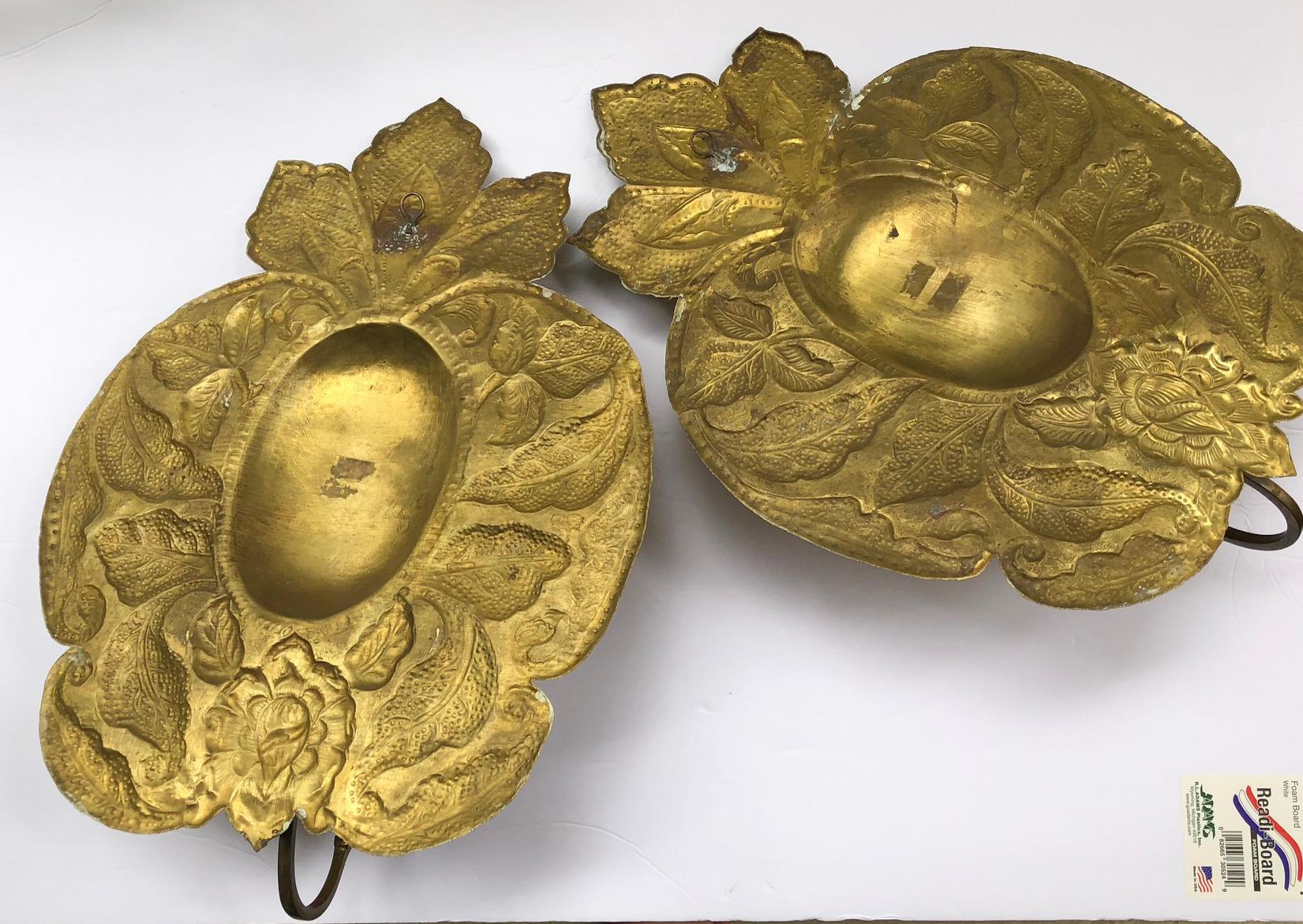 Unknown Large Brass Repousse Wall Sconces, Pair For Sale