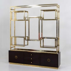 Large brass room divider shelf, attr. to Romeo Rega, Italy 1970s