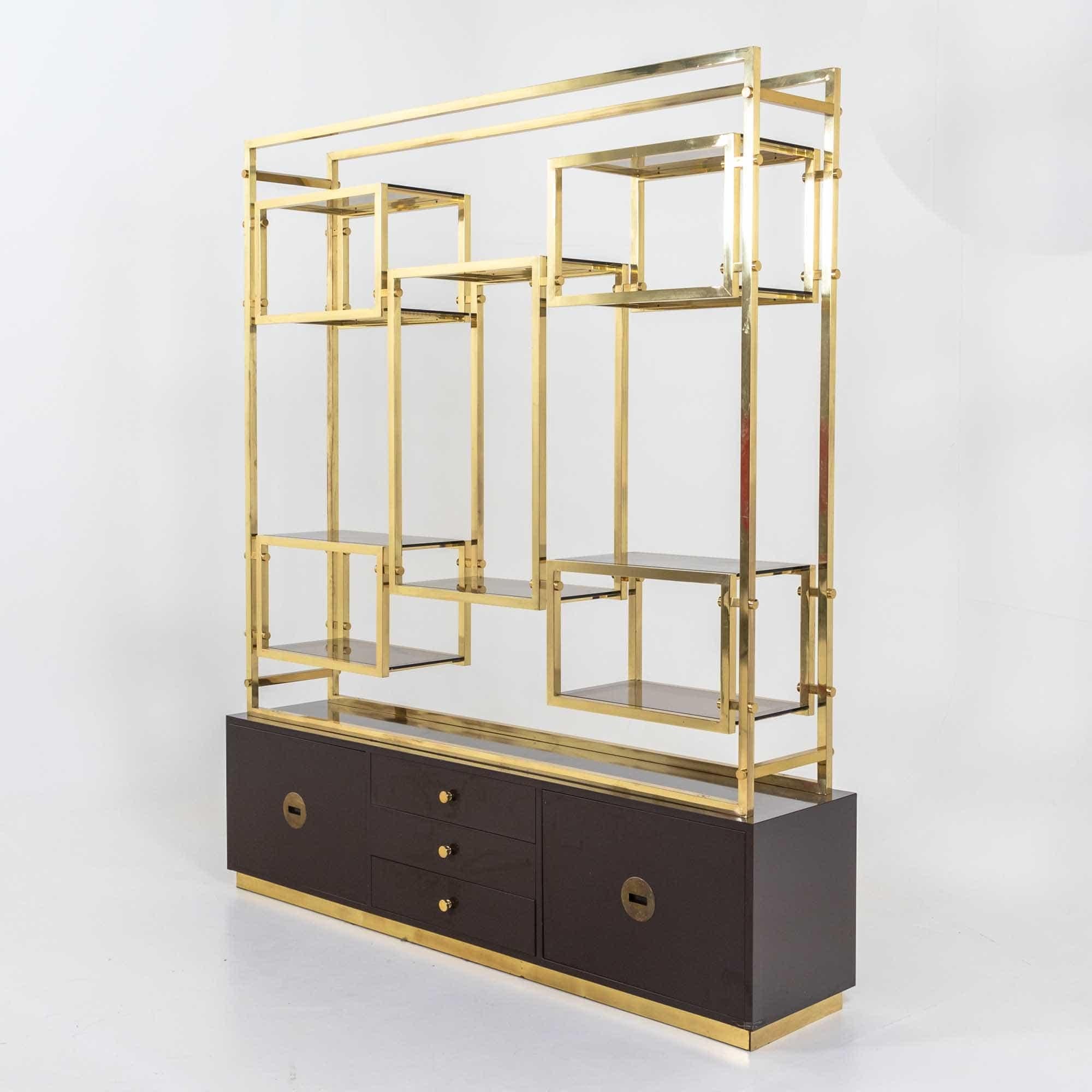 Late 20th Century Large brass room divider shelf, attr. to Romeo Rega, Italy 1970s For Sale