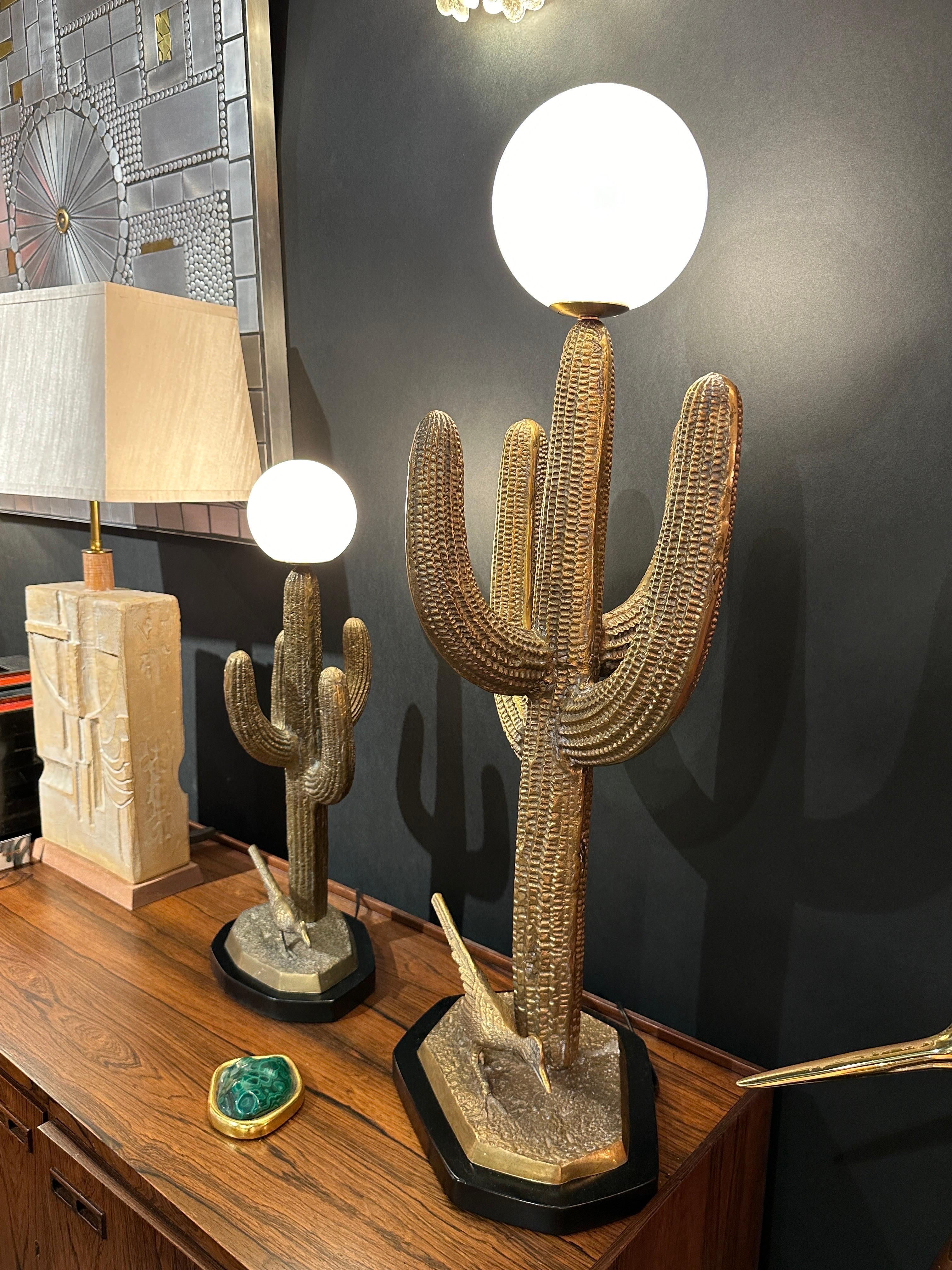 Large Brass Saguaro Cactus Sculpture Lamp For Sale 5