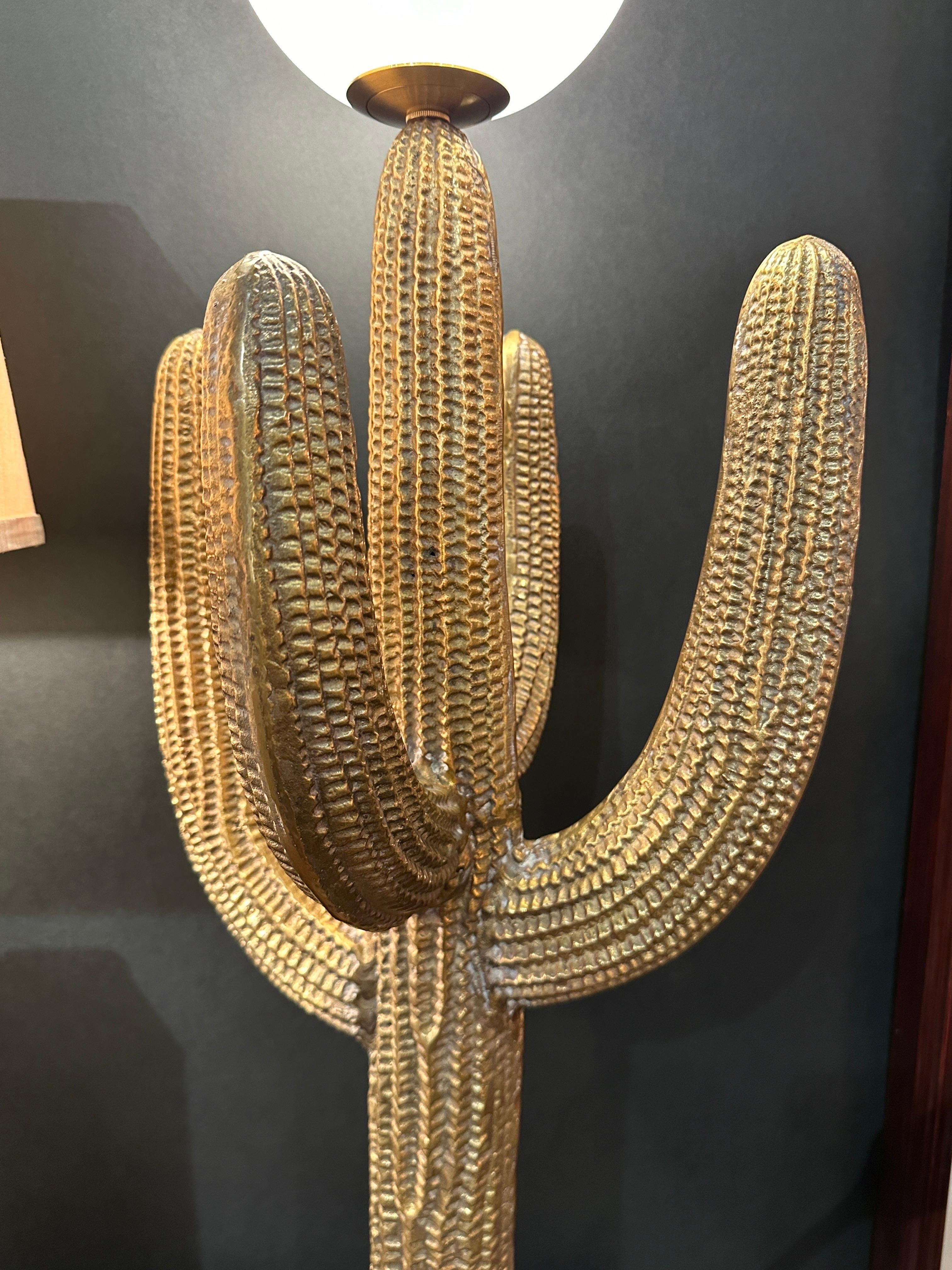 Large Brass Saguaro Cactus Sculpture Lamp For Sale 1