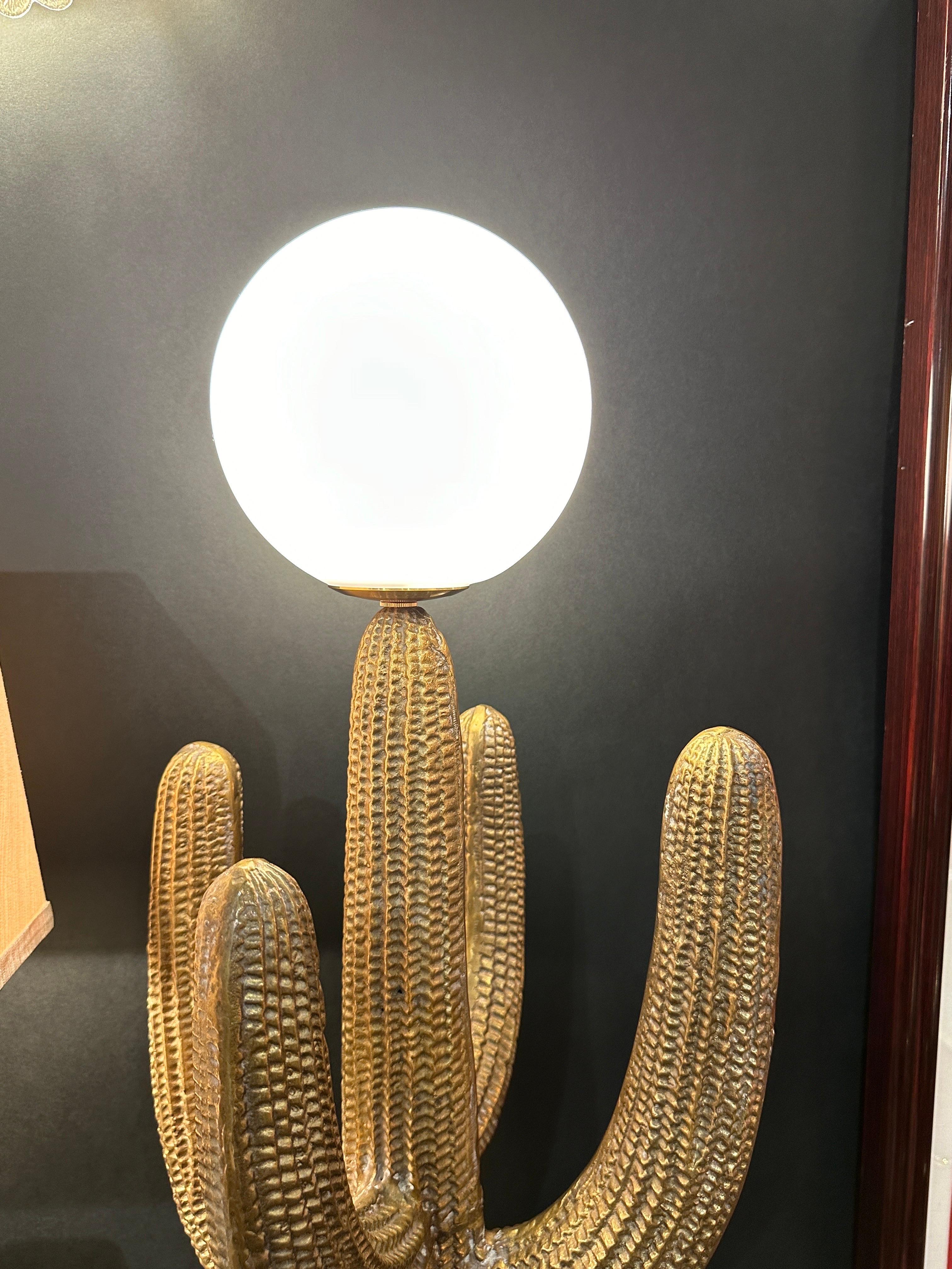 Large Brass Saguaro Cactus Sculpture Lamp For Sale 2
