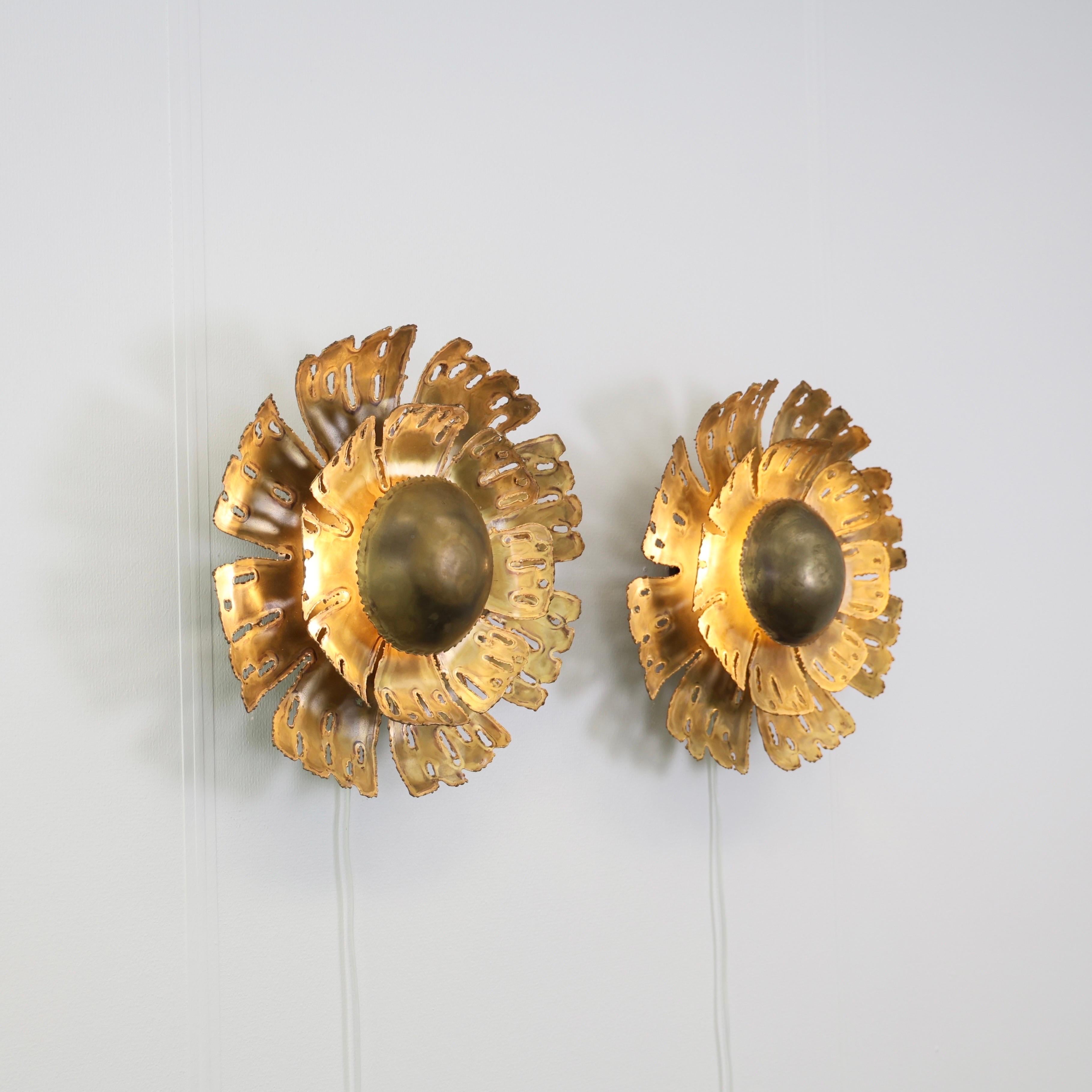 Brutalist Large Brass Sconces by Svend Aage Holm Sorensen, 1960s, Denmark For Sale