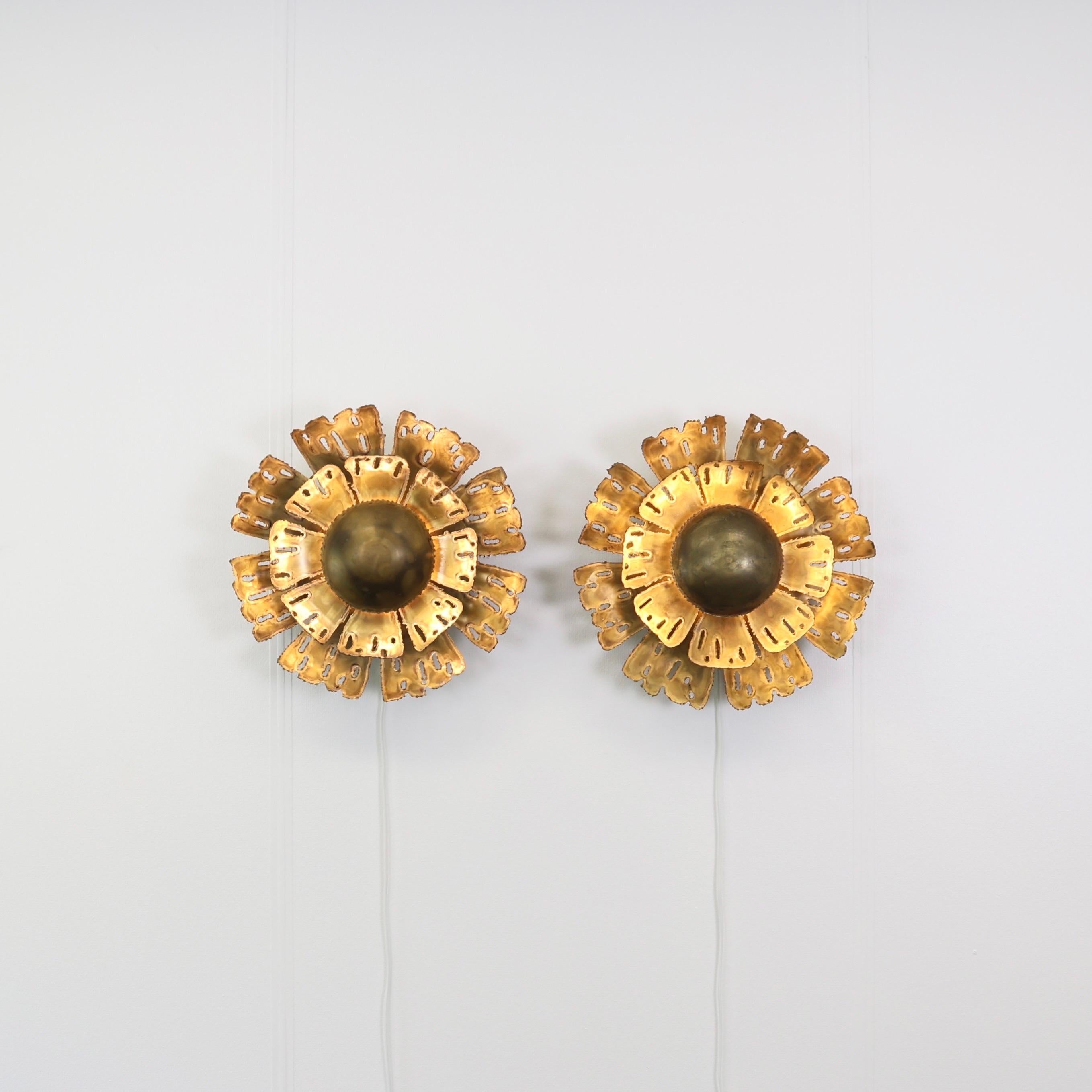 Large Brass Sconces by Svend Aage Holm Sorensen, 1960s, Denmark In Fair Condition For Sale In Værløse, DK